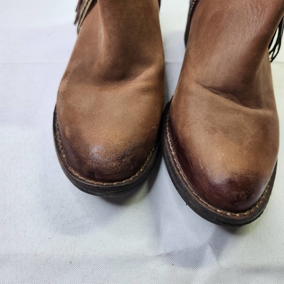 Circle G Size US 7.5 M Womens Leather Round Toe Side Fringe Shortie Boots Tan - Picture 7 of 13